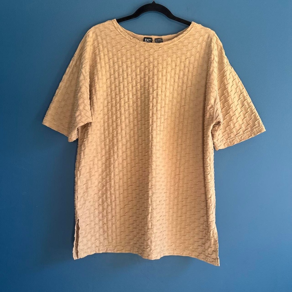 Vintage 90s Textured T Shirt Women's Size Large Tan Brown Basic Editions Boxy